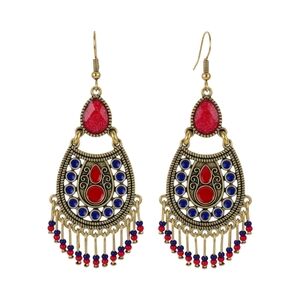 Red Blaze Boho Vintage Teardrop Dangle Earrings Beaded Ethnic Statement Jewelry